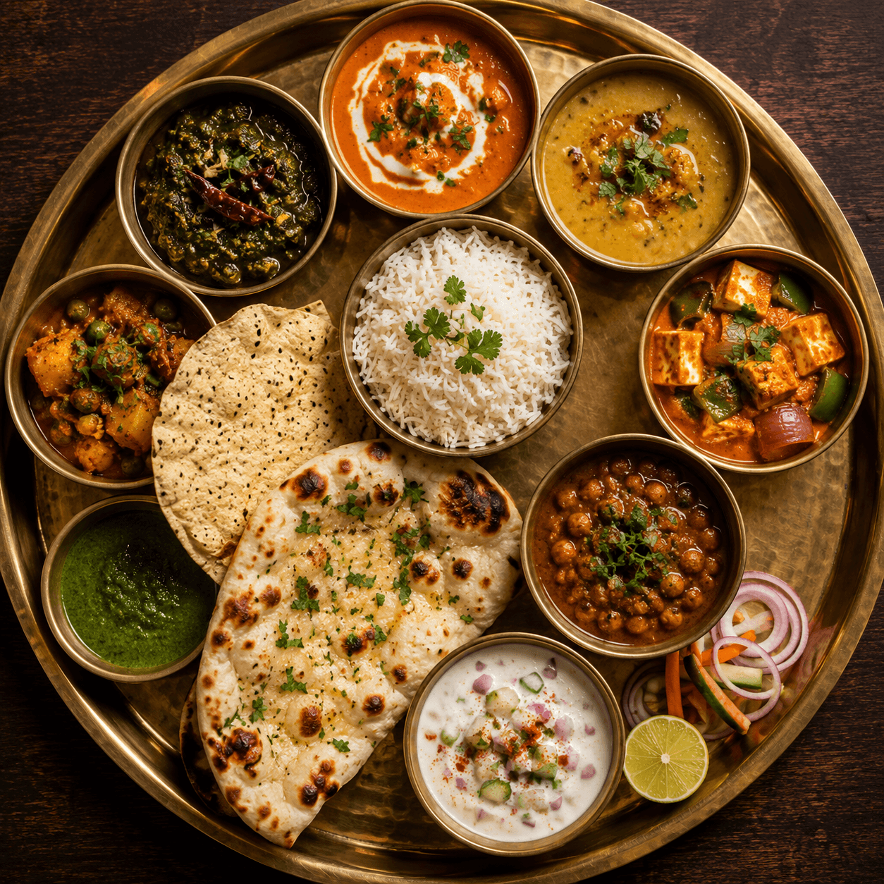 Traditional Indian thali platter